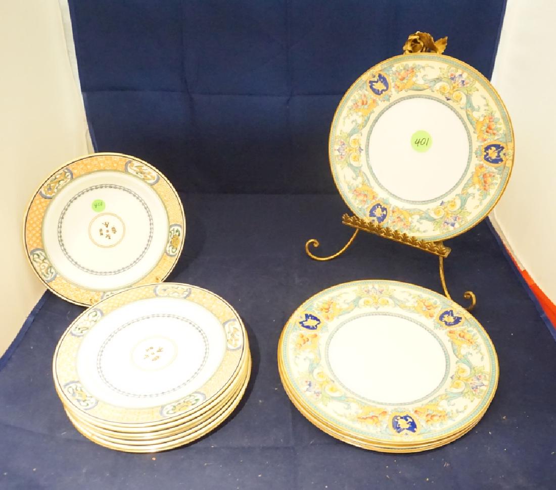 Porccelain: 8 porcelain plates: 8 Wedgwood, England 9" dessert/salad plates made for Marshall Fields & Company, Chicago, 4 Royal Worcester, England 10" dinner plates PJNO651740, 20th century