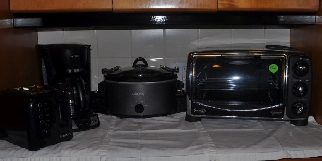 Household: 4 small appliances: Crock pot, Mr. Coffee, Cuisinart toaster, Delonghi toaster & convection oven