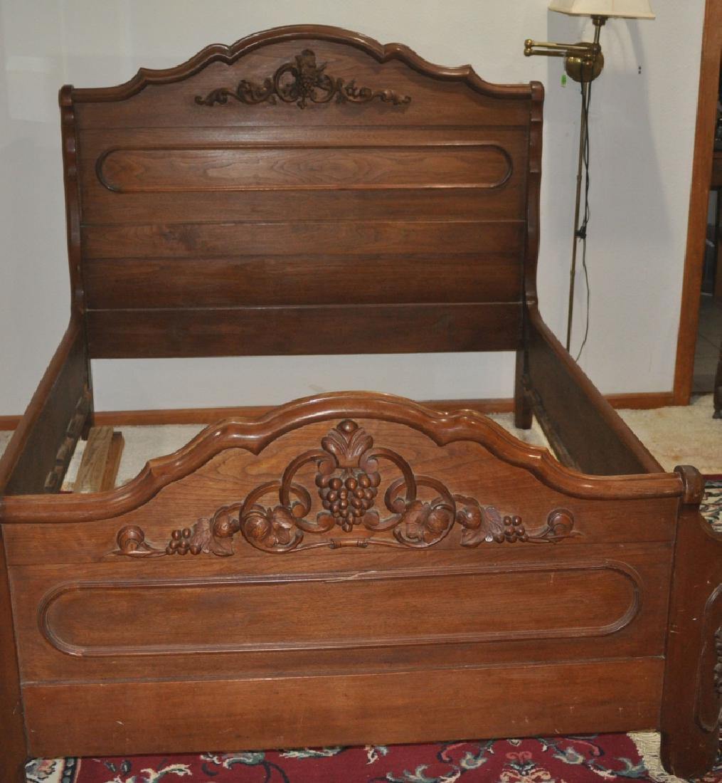 Eastlake Furniture: Antique Eastlake walnut headboard & footboard bed, carved design, headboard 4'8" w x 6'5" d x 4'3" h, footboard 2'7" h, 19th century