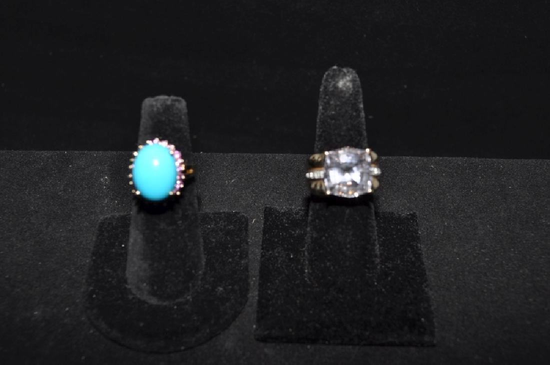 Gold Jewelry: 14K gold blue turquoise gold ring with rubies & 14K gold ring with morganite & diamonds