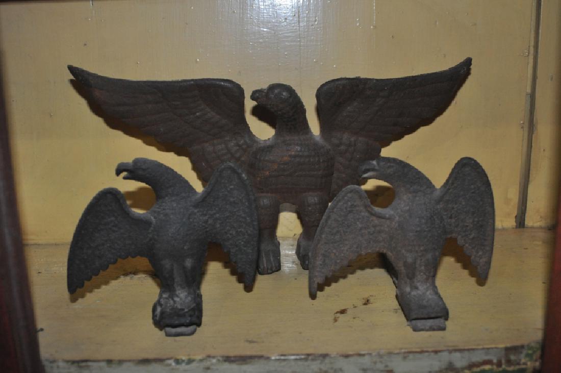 Cast Iron: Pair of cast iron eagle andirons 5 12/" h & cast iron eagle 7 1/2" h, 19th century