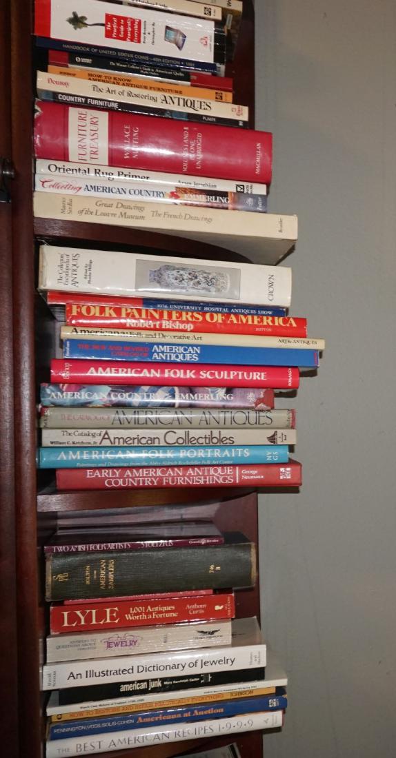 Books: 3 shelves of books: price guides & reference books on furniture, rugs, folk art, jewelry to name a few