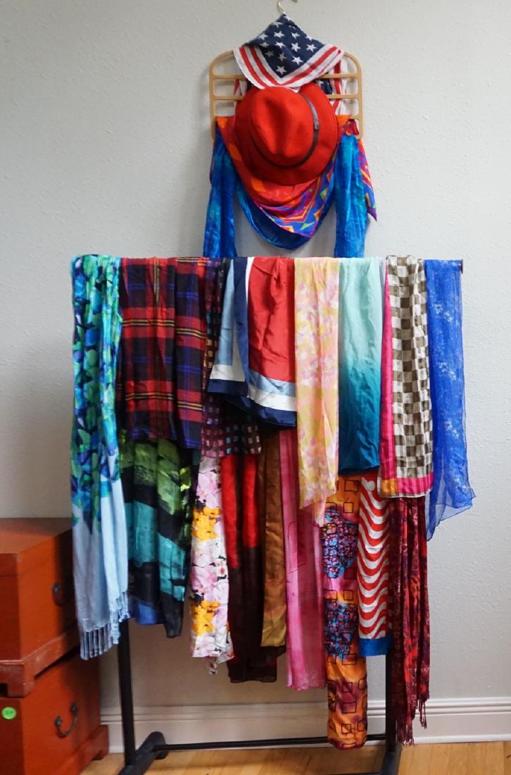 Scarfs: 19 scarfs, most are silk & wool hat: Isaac Mizrahi, Kenzie, Ralph Loren, Sacha, 20th century