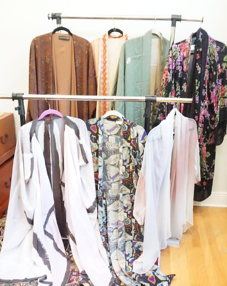 Designer Clothing: 7 silk robes, kimono & jacket: Romero Giglo, Donna Karen, Dianne B, Man silk, Michael Vollbrach, 20th century