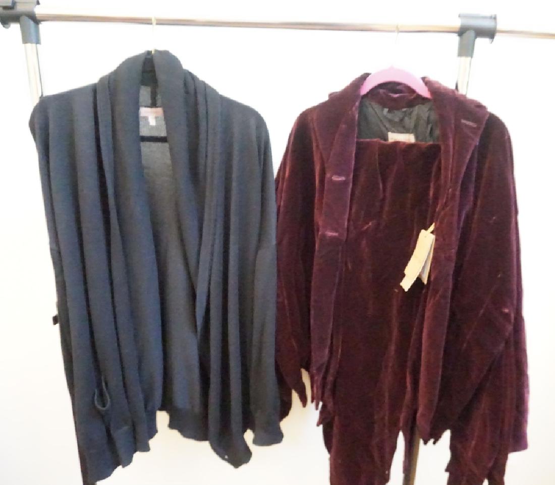 Designer Clothing: Romero Gigli velvet suit size 40 with tags, black sweater, 20th century