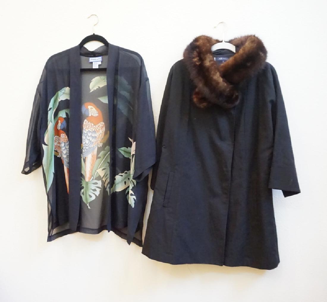 Designer Clothing: Sheer silk jacket by Ferreras, mink collar lined velvet, Anne Klien jacket with oversized snap enclosures 100% cotton, 20th century