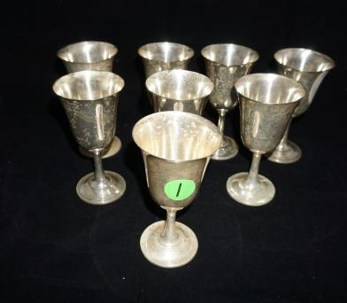 Sterling, Red Gum Plantation: 8 sterling goblets, engraved with an "R", 6 3/4" h., 47.94 troy ounces, 20th century