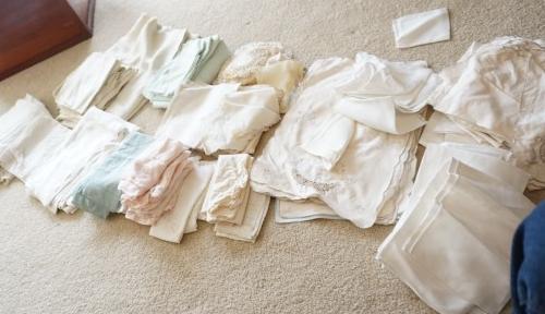 Antique & Vintage Linens: Assortment of vintage & antique tablecloths, napkins, dollies, place mats