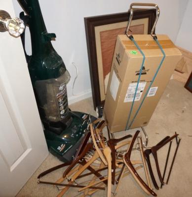 Vaccum Cleaners: Dirt Devil Vision 12 a[s vac. Bissell steam mop #19408 (in box), wood hangers, luggage carrier