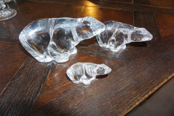 Norwegian Crystal: 3 Norwegian crystal bears, signed "Hadeland" 4", 3", 2", 20th century