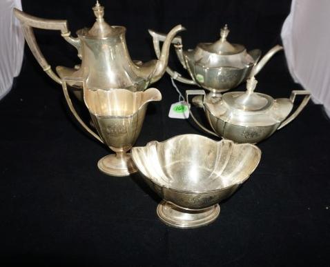Sterling Tea Service by Gorham from Red Gum Plantation: Sterling tea service by Gorham, engraved "LCR", "Plymouth" pattern: coffee pot, tea pot, covered sugar, creamer, waste bowl, 68.64 troy ounces, from the Red Gum Plantation in Hughes, Arkansas, 19th ce