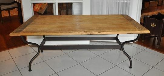 Wood & iron coffee table: Wood & iron coffee table 51" l x 27" d x 19" h, 21th century