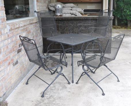 Wrought iron patio furniture: Wrought iron patio furniture: pair of counter height bar stool & cafe set with pair of spring rocking chairs & square table