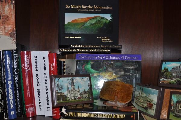 New Orleans collectibles: New Orleans collectibles: cook books including Talk About Good, River Road (2), LaBonne Cuisine, Toute de Suite, Paul Prudomme French Quarter cut out art, Maurice LeGardeur "So Much for the Mountains 