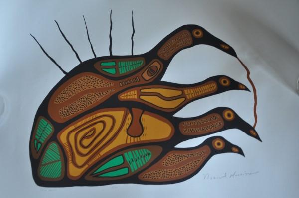 Print by Norval Morrisseau "Loon Spirit" artist: Print by Norval Morrisseau "Loon Spirit" artist signed, 15/99
