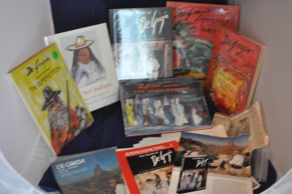 6 DeGrazia art books & printed advertisement:: 6 DeGrazia art books & printed advertisement: DeGrazia & His Mountain, The Superstition, The World of DeGrazia, DeGrazia Paints Cabeza de Vaca, DeGrazia paints The Yaqui Easter, The Seri Indians, DeGr