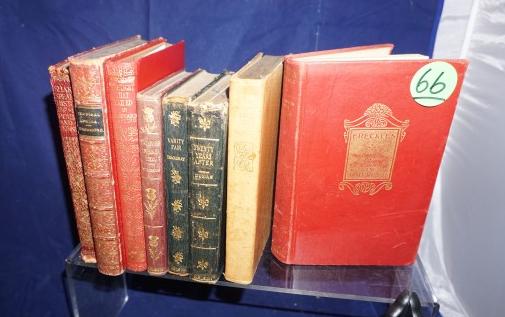 8 antique & vintage books:: 8 antique & vintage books: Twenty Years After by Dumas, Vanity Fair by William Makepeace Thackeray, Treasure Island, The Black Arrow, The Story of a Lie by Robert Louis Stevenson, The Light that Faile