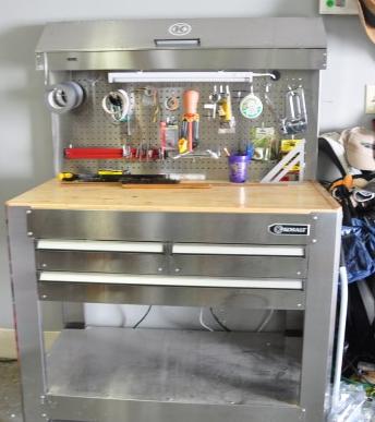 Kobalt work table:: Kobalt work table: lighted with electric, drawers & shelfs, 20th century