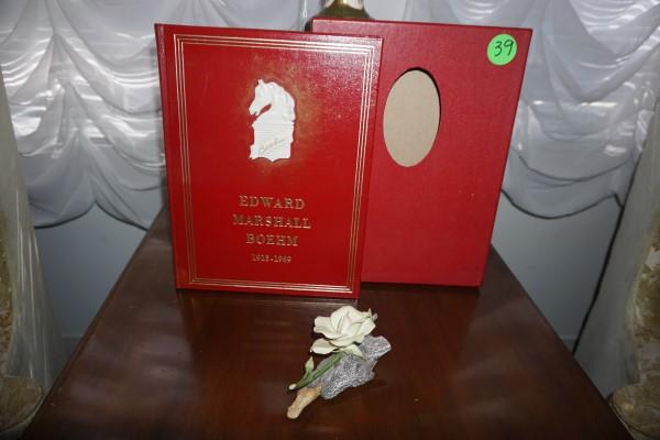 Boehm book "Edward Marshall Boehm 1913-1964" signed &: Boehm book "Edward Marshall Boehm 1913-1964" signed & porcelain Boehm flower, 20th century
