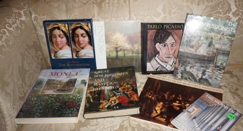 8 art books: 8 art books: The Restoration of Painting, The Impressionist, Monet, Great Bible Stories & Master Paintings, 100 of the World's Most Beautiful Paintings, The Hermitage, Innes, Picasso