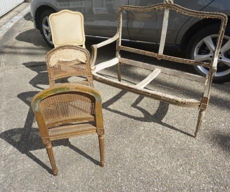 French settee, boudoir bench & French chair, all need: French settee, boudoir bench & French chair, all need TLC, 19th & 20th century