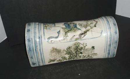 Unusual Asian pottery neck pillow: Unusual Asian pottery neck pillow 13" w x 5" d x 5" h, 19th century