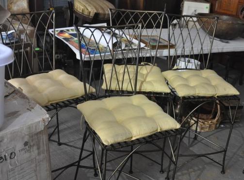 4 metal bar stools with cushions: 4 metal bar stools with cushions 17" square x 33" h, 20th century