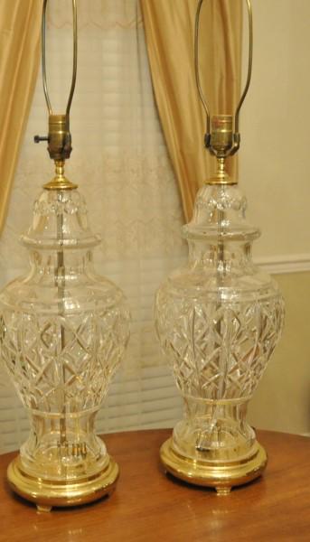 Waterford Lamps: Pair of Waterford lamps with brass vases 33" h, 20th century