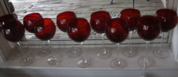 Mikasa Red Wine Glasses: 11 tall red stemware by Mikasa, 20th century