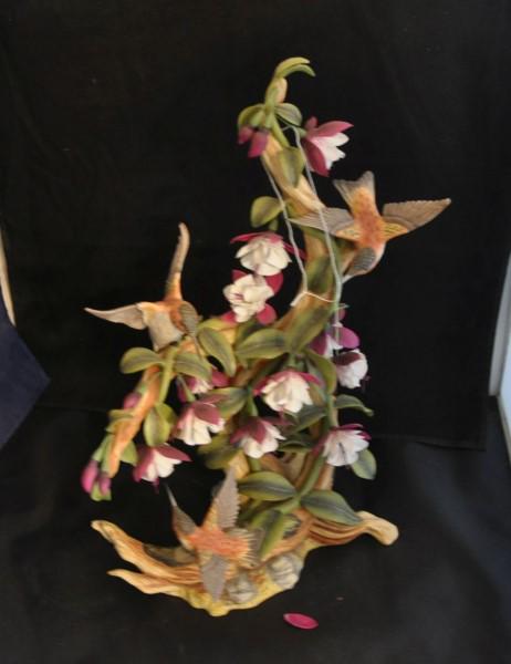 Boehm "Roufous Hummingbirds with Fuchia": Boehm Roufous Hummingbirds with Fuchia Selawsphorus Rufus #10395, Limited Edition # 57, 1988 (1 petal is broken and included)