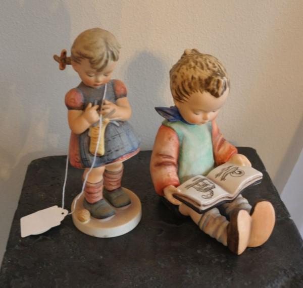Hummel Figurines: 2 Hummels by Goebel from Germany: "A Stich in Time:" # 255, "Book Worm" #10/A, 20th century