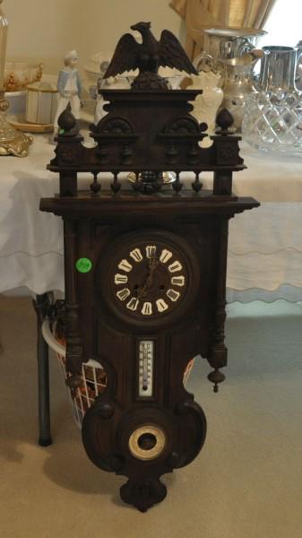 German Wall Clock: German Wall clock with thermometer (R C) & barometer ,early 20th century