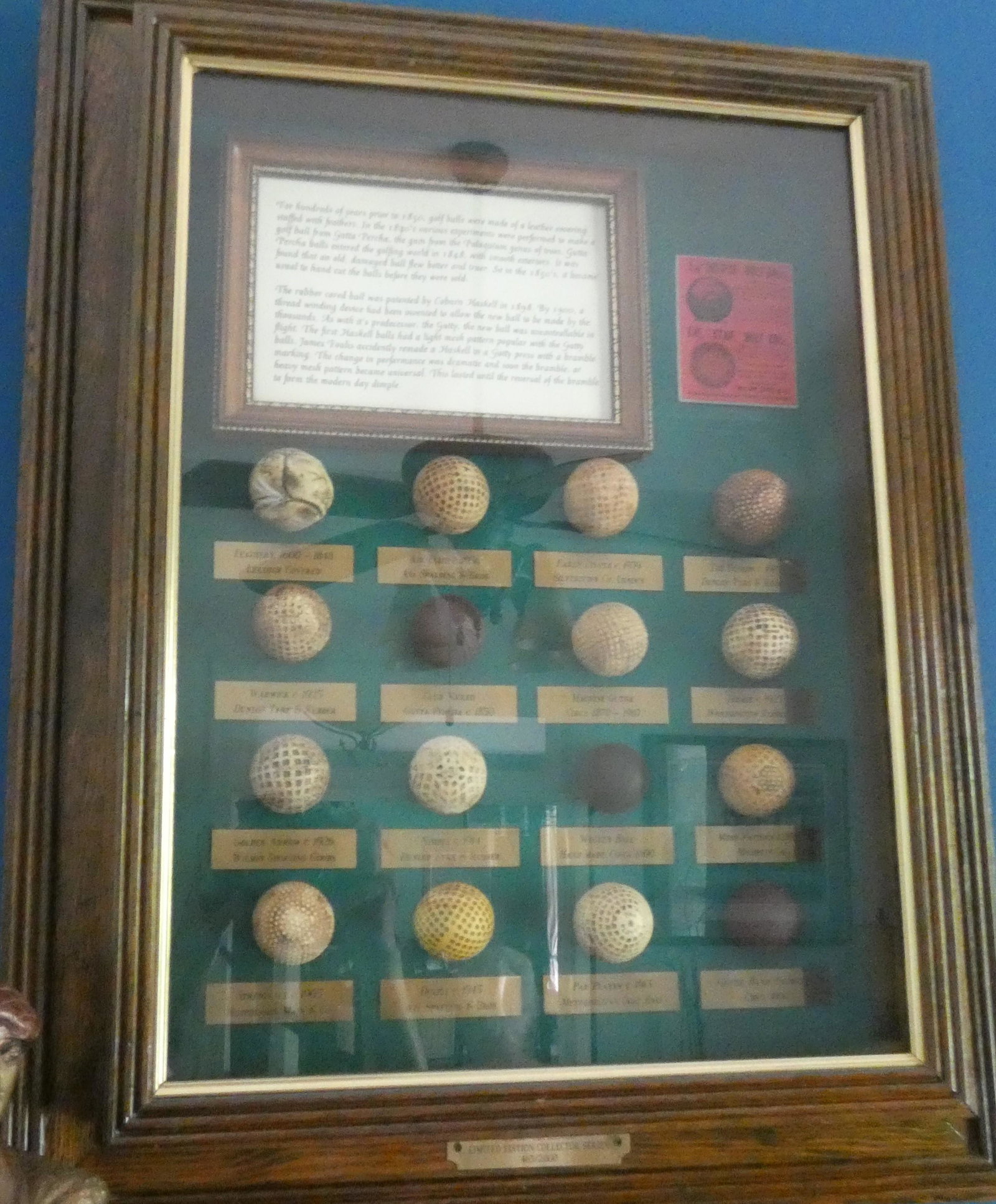 Framed Gold Balls "Golf Classic": Framed Gold Balls "Golf Classic: Limited Edition Collectors Series,465/2000, 20th century