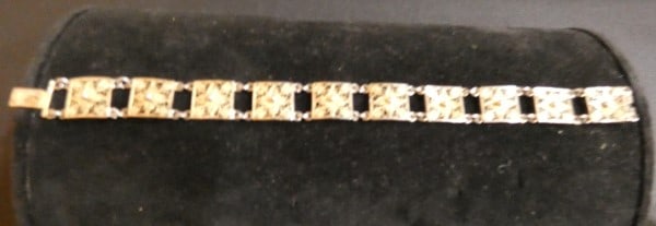 Coin silver panel bracelet with filigree: Coin silver panel bracelet with filigree, 12 g, marked 39 GE 800, 7 1/4" long, 13 grams, early 20th century