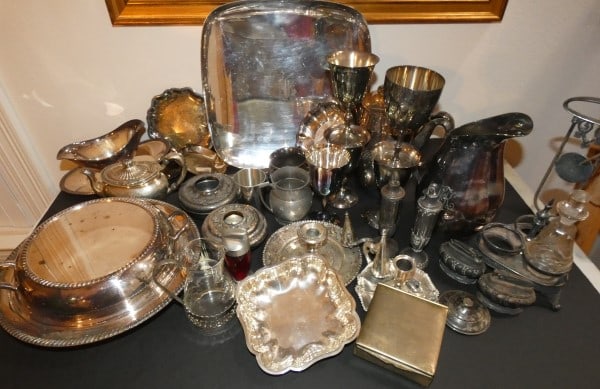 Large assortment of silver plate serving pieces: Large assortment of silver plate serving pieces, table ware & decorative items, mid to late 20th century