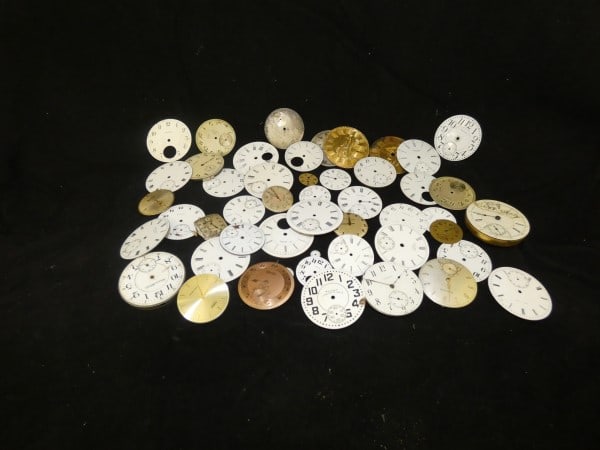 35+ assortment of porcelain pocket watch faces: 35+ assortment of porcelain pocket watch faces, early to mid 20th century