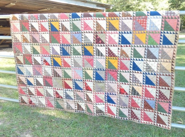 Antique patchwork quilt of many colors: Antique patchwork quilt of many colors 79" x 72", early 20th century