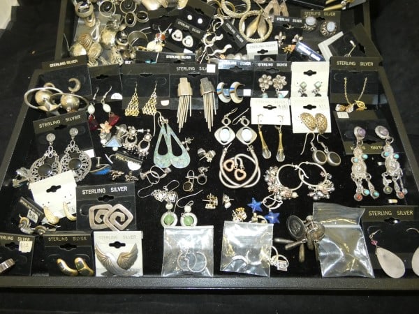 100+ pairs of sterling earrings: 100+ pairs of sterling earrings, some with stones, mid to late 20th century