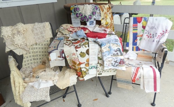 Assortment of vintage linens: Assortment of vintage linens: Table cloths, napkins, linen dish towels, lace dolles & runners, placemats, mid to late to late 20th century