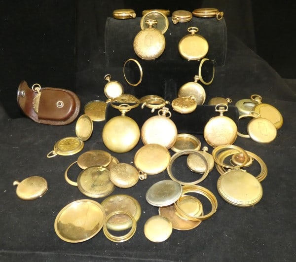17+ antique & vintage pocket watch cases, some case parts: 17+ antique & vintage pocket watch cases, some case parts, early to mid 20th century