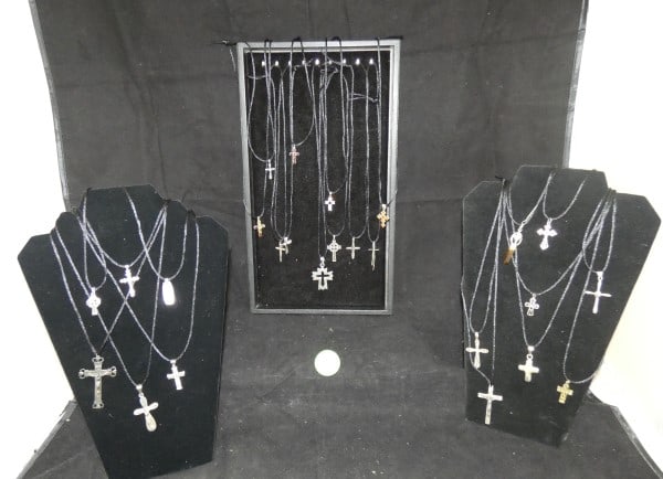 24 sterling Vintage & Retro crosses: 24 sterling Vintage & Retro crosses, some with natural & cut stones, 70 grams, (does not include jewelry with stones), mid to late 20th century