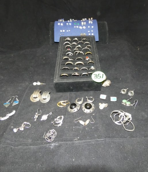 Vintage & Retro sterling earrings & rings: Vintage & Retro sterling earrings & rings, 90 grams, (does not include jewelry with stones), mid to late 20th century