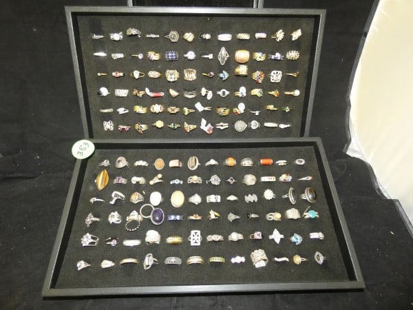 Vintage & Retro sterling jewelry: Vintage & Retro sterling jewelry: 120 rings with natural & cut stones of various sizes, 185 grams, (does not include jewelry with stones), mid to late 20th century