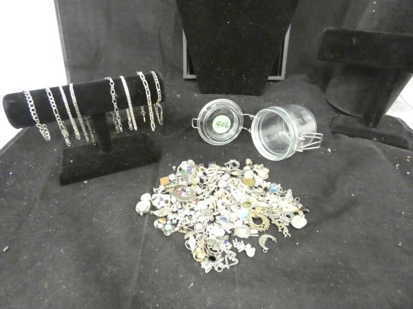 8 sterling charm bracelets with 100+ charms: 8 sterling charm bracelets with 100+ charms, mid to late 20th century