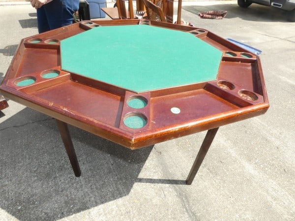 Mahogany 8 top game table: Mahogany 8 top game table, felt top, fold up legs 88" w x 29 1/2" h, mid 20th century