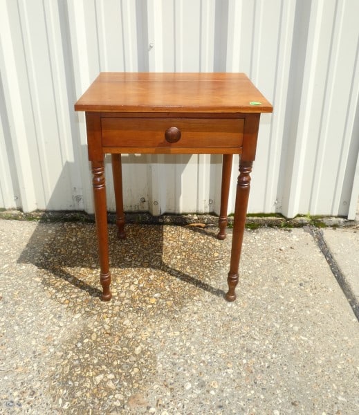 Wood side table with 1 drawer: Wood side table with 1 drawer, wood knob 21" w x 18" d x 28" h, mid 20th century