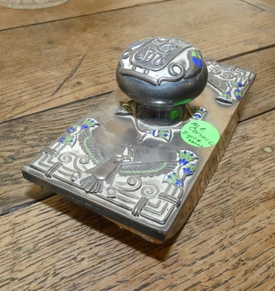 Very ornate ink blotter: Very ornate ink blotter. silver plate & cloisonne, given as a gift from MCCORMICK, Speaker of the House