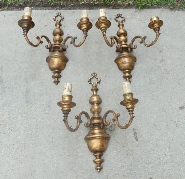 3 iron gold gilt electric wall sconce (1 of 2)