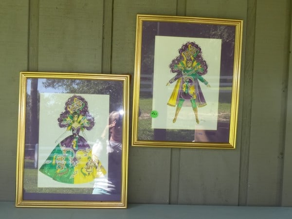 Pair of Mardi Gras costume design framed prints by C. Church (1 of 4)