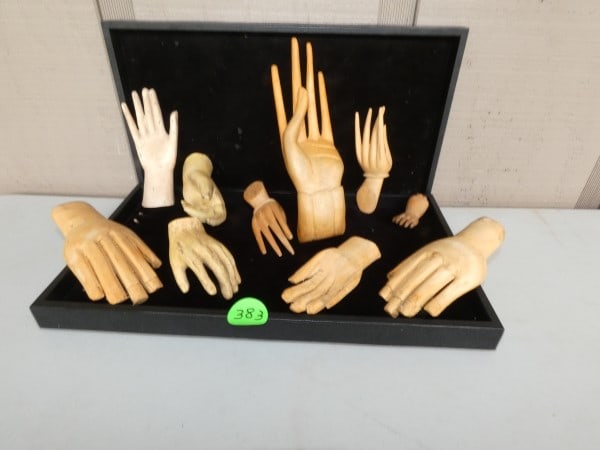 9 interesting wooden hands: 9 interesting wooden hands in different poses, early to mid 20th century